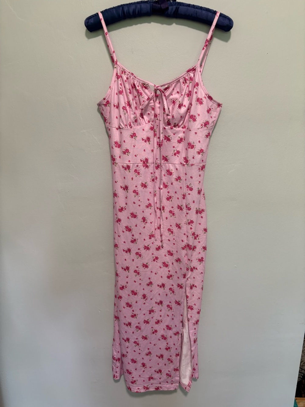 Pink Floral Maxi Slip Dress with Tie Front